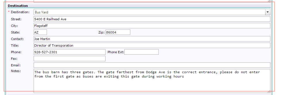Destination fields 